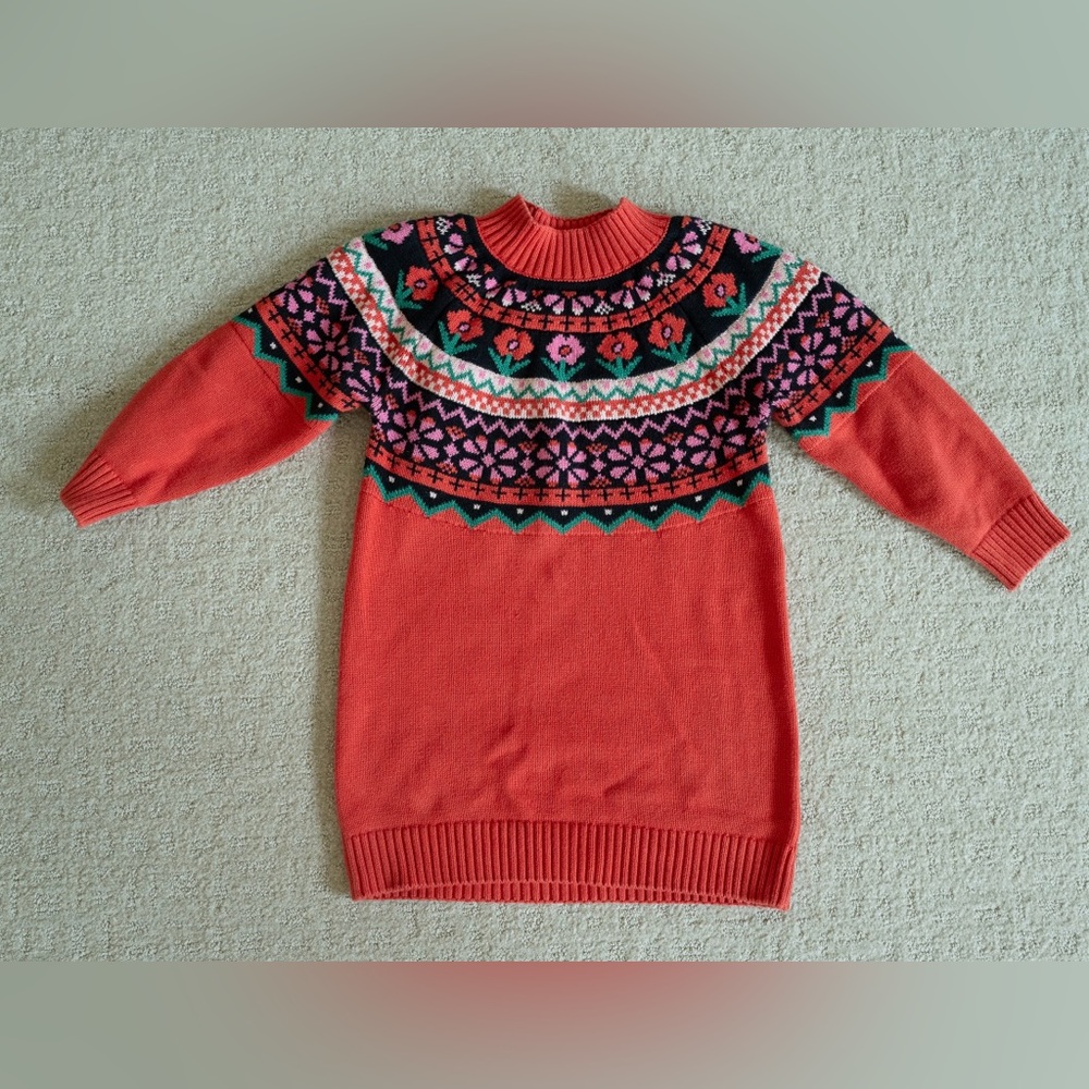 Hanna Andersson Girls 5 Holiday Fair Isle Sweater Dress